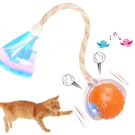 Vtizikl Cat Toys Ball for Indoor Cats | 2025 Interactive Cat Ball Toy Smart with Obstacle Avoidance, 3 Speed Modes, Bird Chirping Sounds & Realistic Dragonfly Tail Suitable for All Cats Sizes (Orange)