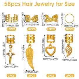 Tyqour 58 Pcs Gold Hair Cuffs for Braids Accessories, Loc Jewelry for Dreadlocks, Adjustable Hair Jewelry for Braids Decorations for Men Women