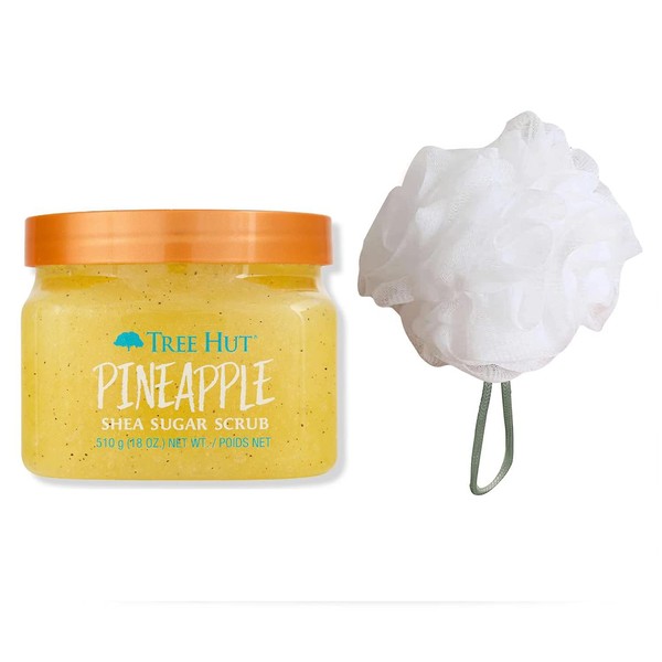 T H Tree Hut Pineapple Shea Sugar Scrub Set! Includes Body Scrub and Loofah! Formulated With Real Sugar, Certified Shea Butter And Pineapple! Ultra Hydrating and Exfoliating Scrub! (Pineapple)
