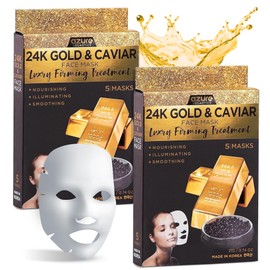 Azure Cosmetics AZURE 24K Gold and Caviar Anti Aging Luxury Face Mask - Hydrating & Firming Facial Mask - Helps Reduce Wrinkles & Fine Lines with Hyaluronic Acid & Collagen - Skin Care Made in Korea - Pack of 10