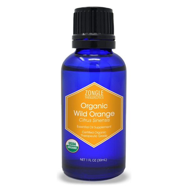 Zongle USDA Certified Organic Wild Orange Essential Oil, Safe to Ingest, Citrus Sinensis, 1 oz