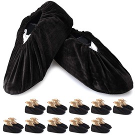 PlasMaller 10 Pairs Black Non Slip Washable Reusable Shoe Covers For Household Thickened Boot Covers, XL
