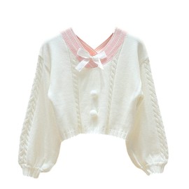 FindThy Women's Y2K Pullover Sweater Sweet Lantern Sleeve Bowtie Knit Crop Jumper Tops(0333-White-OneSize)