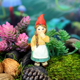 NW Wholesaler 3.25 Inch Laughing Lady Gnome Garden Figurine - Miniature Lady Gnome Figurines for Fairy Gardens