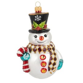 Miss Christmas 2025 Collection Fancy Snowman Blown Glass Christmas Tree Ornament (Merry Mister Frosty)