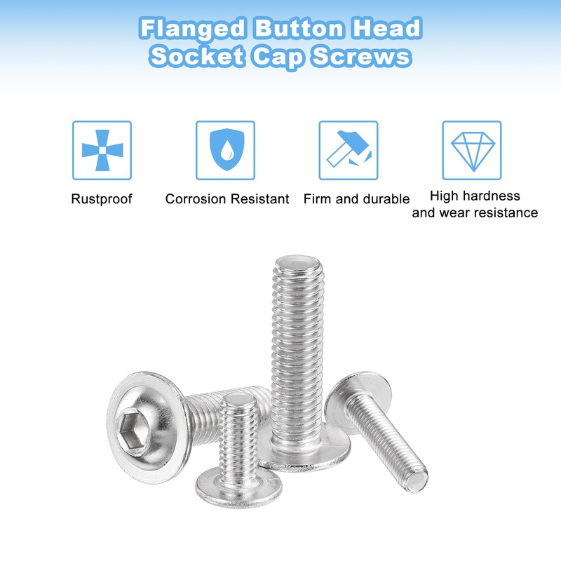 sourcing map 15Pcs M6-1x45mm Flanged Button Head Socket Cap Screws,