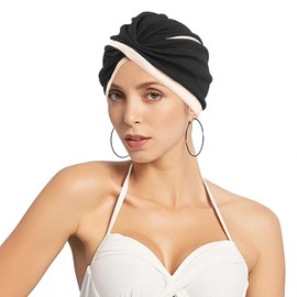 Women Stretch African Turban Hat Pre-Tied Twisted Chemo Cap Pleated Soft Head Scarf Fancy Beanie Sleep Hat Headwrap Sleep Hats (UK, Alpha, One Size, Black)