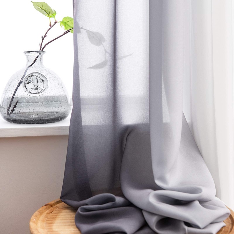 Melodieux Grey Ombre Sheer Curtains - Lightweigth Chiffon Gradient Window