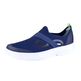 OOFOS OOmg Low Shoe, White & Navy - Men’s Size 11 - Lightweight Recovery Footwear - Reduces Stress on Feet, Joints & Back - Machine Washable