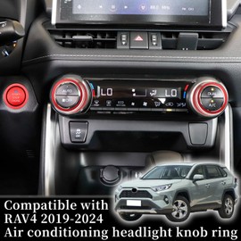 Bilisin AC Air Conditioner Switch Knob Button Ring Compatible with Toyota RAV4 2019-2024 Accessories, Aluminum Alloy Engine Start Stop Trim Covers Decoration (3Pcs Red)