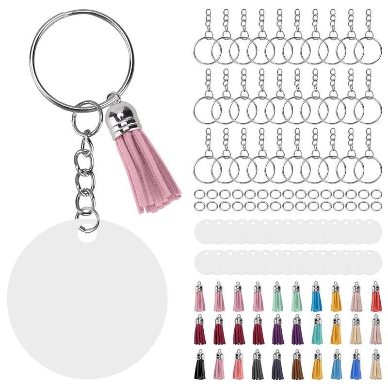 30Set DIY HandPainted Acrylic Keychain Blanks Circles Keychain Tassel Set