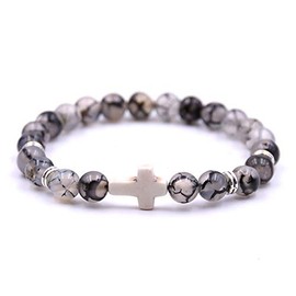 Softones 8mm Beads Cross Bracelet for Women Men Natural Stone Elastic Stretch Prayer Bracelet for Women,with Gift Box