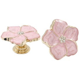 Unlorspy 2 Pcs Petal knobs Pull 4.5cm/1.77 Inch Flower Knob Handle, Single Hole Zinc Alloy Flower Shape Knobs with Screws for Furniture Cabinet (Pink)