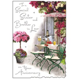 Sister and Brother-in-Law Anniversary Card - Special Finishes and Illustrated Insert Leaf - Artistic Romantic Design - Alfresco Champagne - Made in the UK