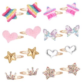 16 Pcs 8 Styles Colorful Hair Clips, Metal Snap Hair Clips, Cute Stars Butterflies Hearts Pattern Barrettes, Hairpin Accessories for Woman, Birthday Party Gifts