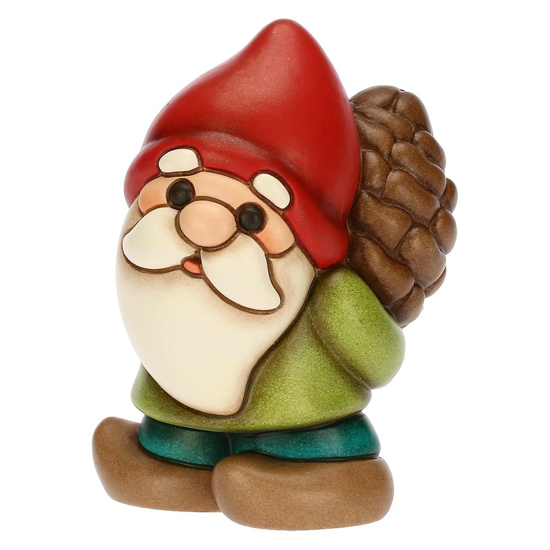 THUN, Oliver Gnome with Ceramic Pine Cones, Hand Decorated, Magic