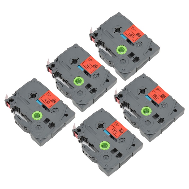 5 Pcs Label Maker Tape Black On Red 12mm 0.47