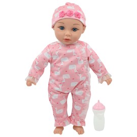 Little Darlings: 14" Kiss N Tickles Baby Doll - Pink, White, Swan - Soft Body, Sounds, Light Up Cheek, Accessories, New Adventures, Toddler Kid Age 2+