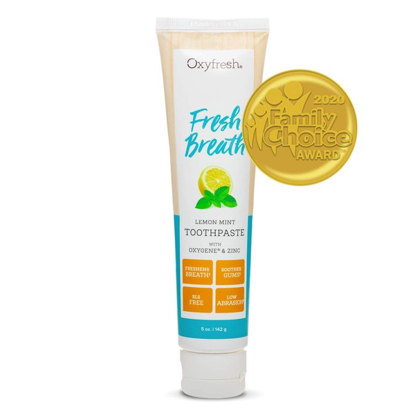 Premium Oxyfresh Maximum Fresh Breath Lemon Mint Toothpaste - Clean Teeth & Fresh Breath - Natural Essential Oils & Natural Xylitol to Help Fight Tartar - SLS & Fluoride Free, 5oz