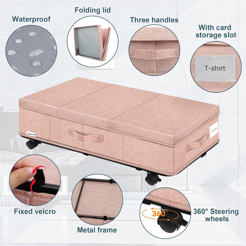 Supowin Under Bed Storage with Wheels, Rolling Underbed Storage Containers