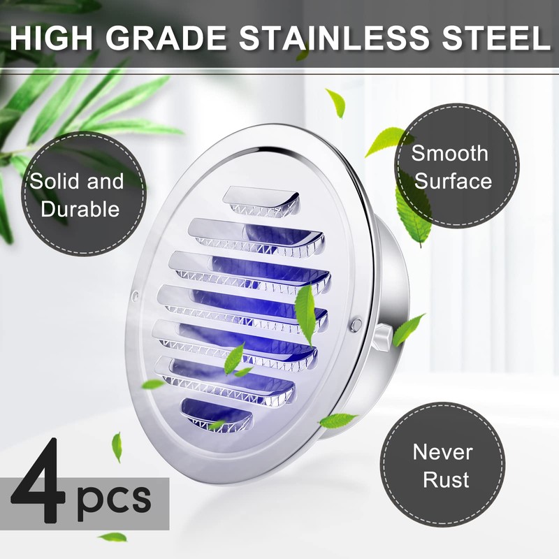 Zonon 4 Pack Round Soffit Vents Stainless Steel Dryer Vent