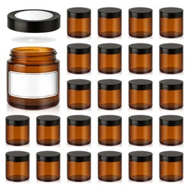 4 oz Glass Jars with Lids, 24 Pack Amber Small Glass Jars with Black Lids Leakproof Round Airtight Empty Cosmetic Travel Containers with Inner Liners For Lotions Powders and Candle Making