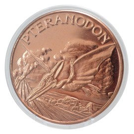 Prehistoric Pteranodon Dinosaur - 1 oz .999 Pure Copper Round Collecticble 39mm Challenge Coin in Capsule - COA by Heavenly Metals