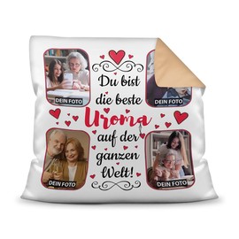 Cushion with Filling to Design Yourself with 4 Photos – For the Best Uroma – High-Quality Cushion Cover with Zip – Beige Back, 40 x 40 cm