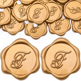SWANGSA 50 Pack Letter F Wax Seal Stickers, Antique Gold Heart Design Initial Adhesive Wax Stickers for Wedding Party Invitation Envelope Seals