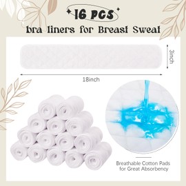 Toulite 16 Pack Bra Liners Under Breast Sweat Absorber Pads Under Bra Sweat Liners Bra Liners to Absorb Sweat Under Breasts Washable Cotton Breast Pads Breathable Boob Sweat White
