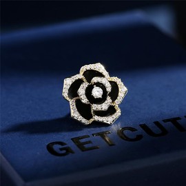 songbowen Crystal Rhinestone Camellia Brooch Black Flower Korean Clasp Lapel Pin Beautiful Floral Plant Pin Clothing Accessory Elegant Vintage Women's Brooch