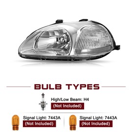 JSBOYAT Headlight Assembly Replacement for Honda Civic 1996 1997 1998 Passenger and Driver Side (Chrome Housing with Clear Reflector)