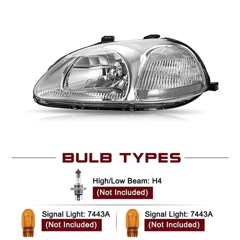JSBOYAT Headlight Assembly Replacement for Honda Civic 1996 1997 1998
