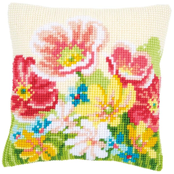 Vervaco Cross Stitch Cushion Kit Summer Flowers, Cotton, Multi-Colour, 40 x 40 x 0.3 cm