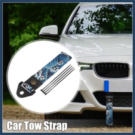 INFINAUTO Car Tow Strap Kit for Decorative Trailer Belt Sea Waves Pattern Blue Stylish Design