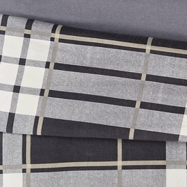 Truly Soft Everyday - Twin XL 2 Piece Duvet + Sham Set - Milo Plaid Flannel Collection - Grey