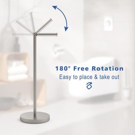 LHYMJRY Free Standing Toilet Paper Rack, SUS304 180 Degree Rotatable Tissue Holder with Shelf, Brushed Nickel Bathroom Storage Toilet Roll Stand