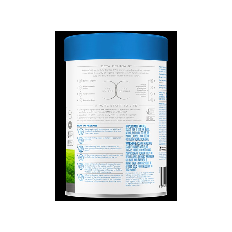 Bellamy’s Organic Beta Genica-8 Step 1 Infant Formula 0 -