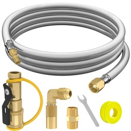 12FT RV Quick Connect Propane Hose with 1/4" Safety Shutoff Valve, Propane Quick Connect Hose for RV to Gas Grill, LP Quick Disconnect Propane Hose with Elbow Adapter for Blackstone 17"/22" Griddle