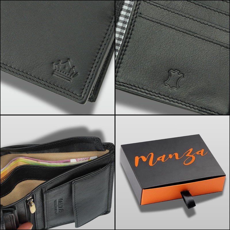 Manza Men's Leather Wallet with RFID Protection and Secret Compartment,
