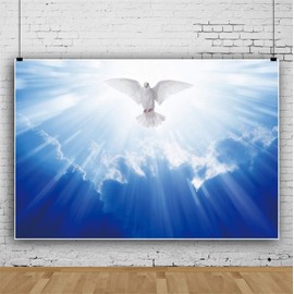 Leowefowa 5x3ft Jesus Christ Backdrop Vinyl Holy Light Beams Dove in The Air with Wings Wide Open Photography Background Peace Symbolic Church Sanctuary Decor Christian Photo Shoot