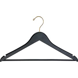 Quality Wooden Suit Hangers 100 Pack, Smooth Wood Coat Hanger with Pants Bar and Notches Black Finish