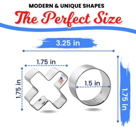 Foose Cookie Cutters Hugs and Kisses Small XO Cookie Cutter 2 Piece Set, Made in USA