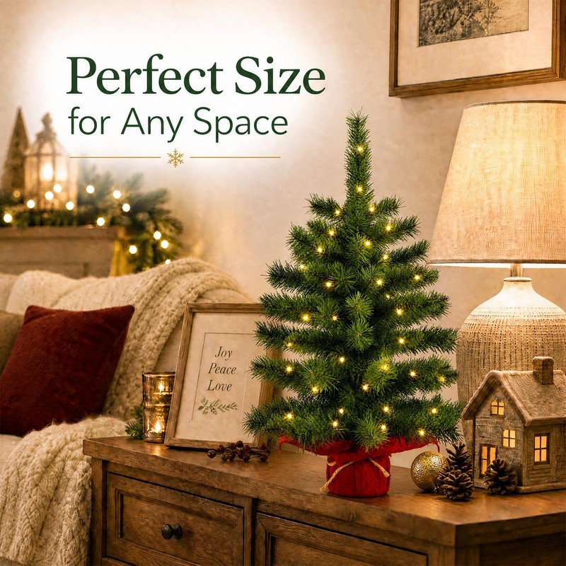 2ft Pre-lit Artificial Mini Christmas Tree,Small Xmas Tree