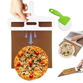 Sliding Pizza Peel, Wooden Pizza Sliding Shovel Pizza Peel Transfers Pizza Easily, Non Stick Pizza Spatula Paddle with Pizza Slicer Magic Pizza Peel