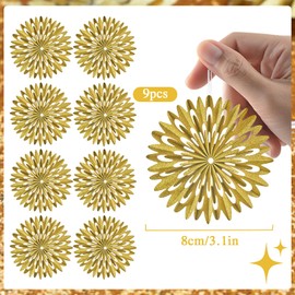EASY JOY Christmas Paper Fan Decoration Gold Hanging Christmas Decoration Pack of 9 New Year Party Decoration for Christmas Tree Table Decoration