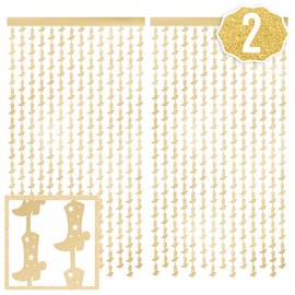 xo, Fetti Party Decorations Gold Foil Boot Curtain - Set of 2 | Cowgirl Bachelorette Supplies, Western Birthday Photo Booth, Ranch Party Decor