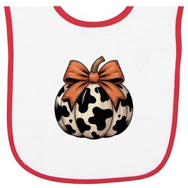 inktastic Cow-Patterned Pumpkin with Bow Baby Terry Cloth Bib White and Red 461a6