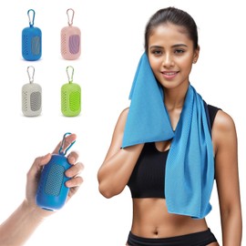 Aenfaiy 4 Pack Portable Silicone Set Cooling Towels (35"x12") for Neck and Face, Breathable Sweat Absorbent Cool Towel for Gym, Yoga, Workout, Quick Dry Microfiber Ice Towels for Hot Weather Camping