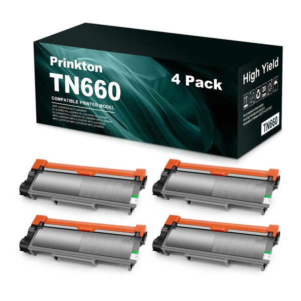 Prinkton TN660 Toner Cartridge Set(4 Pack, 4 Black) Replacement for